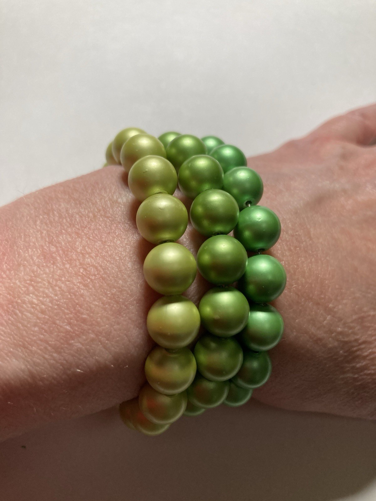 Vintage Green Beaded Wrap Stretch Bracelet Stackable Round Beads Bead Closure