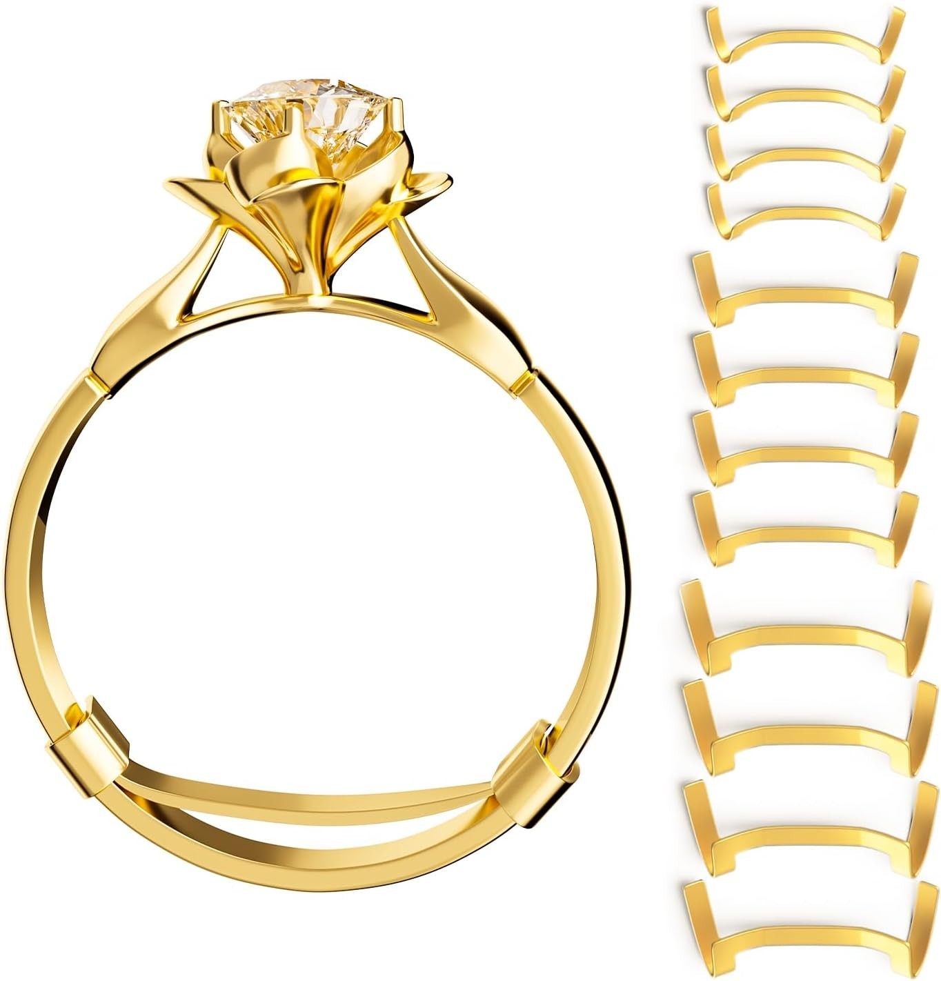 Filled Metal Ring Guard Set 12 Pack for Loose Rings, 3 Sizes, Gold Silver Colors