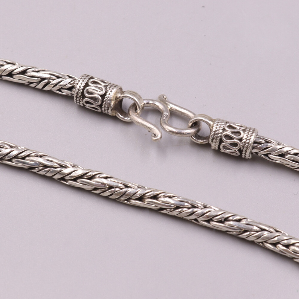 Pure S925 Sterling Silver Chain 4mm Braided Wheat Link Necklace 44-45g 19.6inch