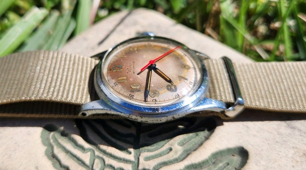 Vtg 1950’s Wyler Military Patina Dial Men’s 32mm Watch ETA 1080 Mechanical 17J!!