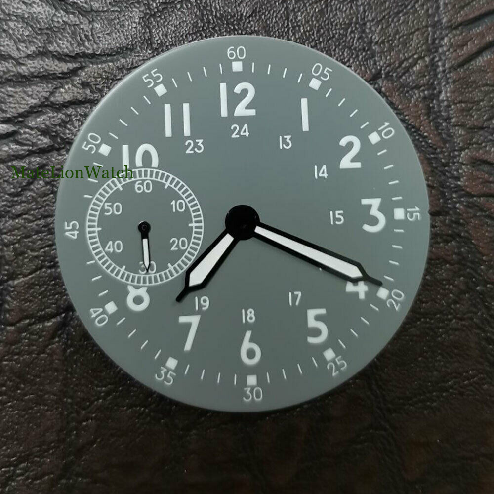 Fit For ETA6497 6498 ST3600 3620 39mm Gray Watch Dial+Hands Green Luminous