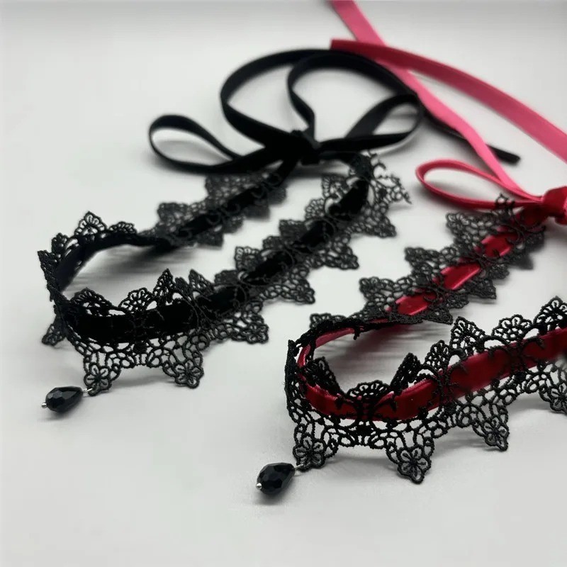 Gothic Lace Choker Necklace Victorian Velvet Collar Flower Pendant