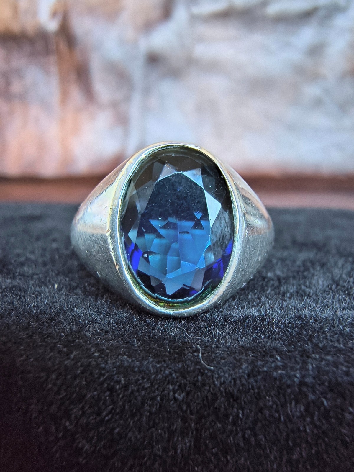 Vintage Men’s Sterling Silver Midnight Blue Stone Ring Size 12.5 Oval