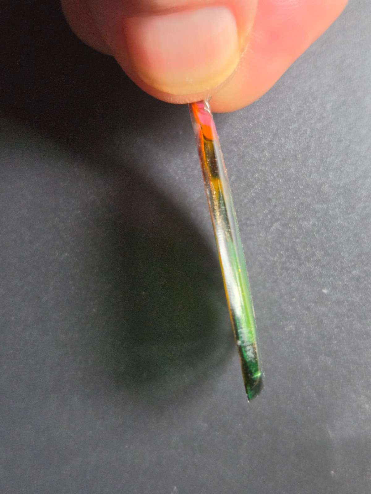 OOAK Green Pink Gold Petri Effect Resin Teardrop Pendant N112