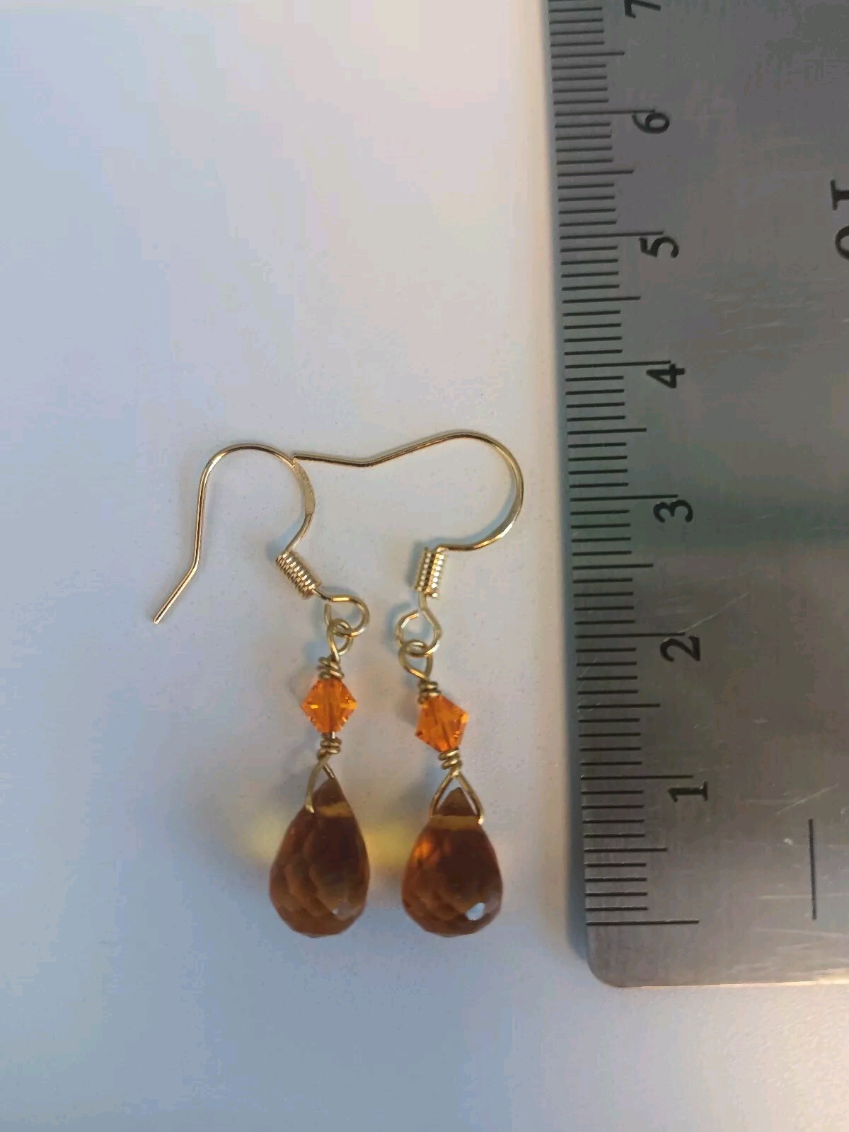 Citrine Dangle Earrings Gold Plated Sterling Silver Orange Swarovski Crystal