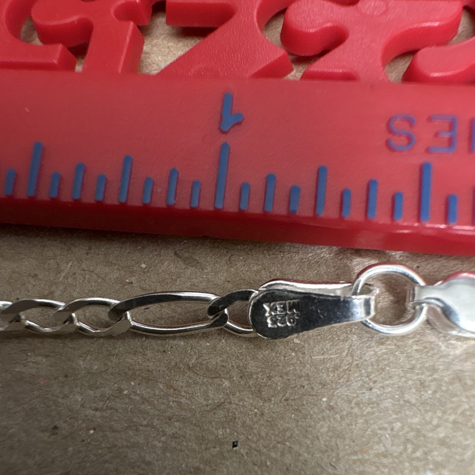 Sterling Silver 925 Figaro Link Chain Bracelet, Lobster Clasp, Signed, 8 in