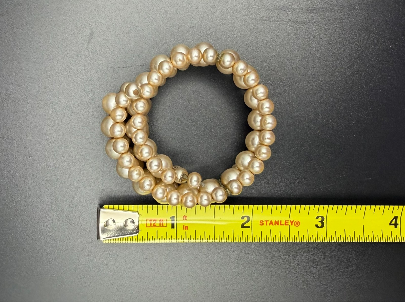Vintage Multi Strand Faux Pearl Coil Bracelet Champagne Cream Unsigned MCM