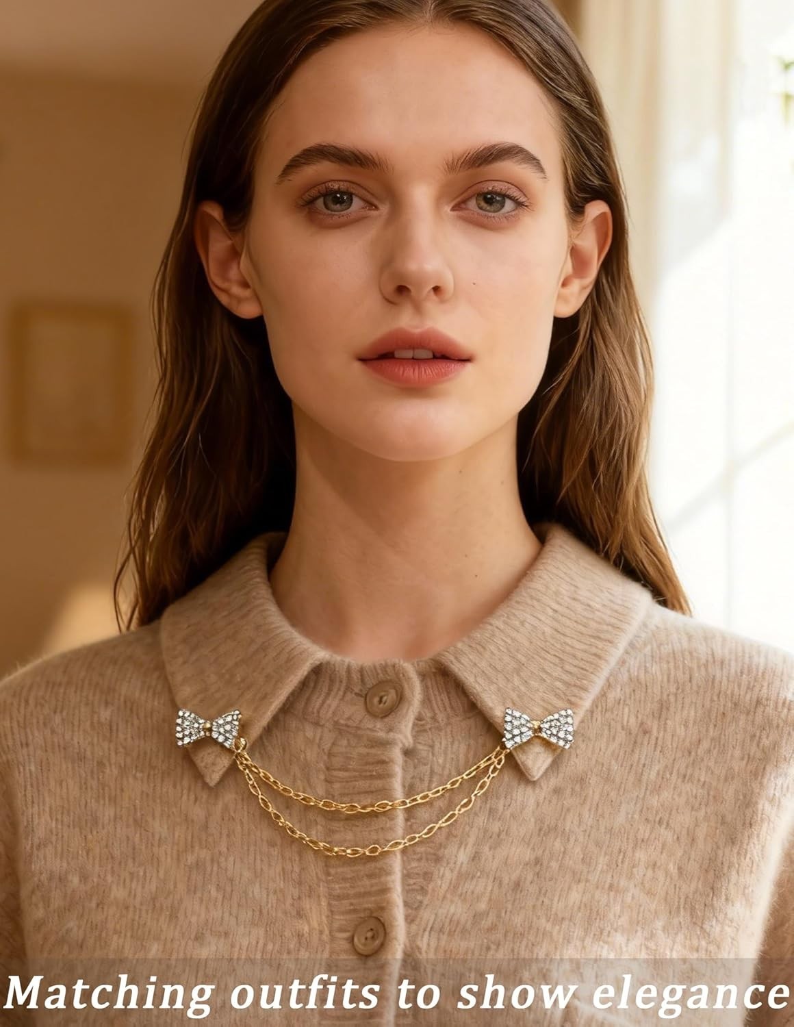 Vintage sweater shawl clips set with pearl rhinestone chains for women men