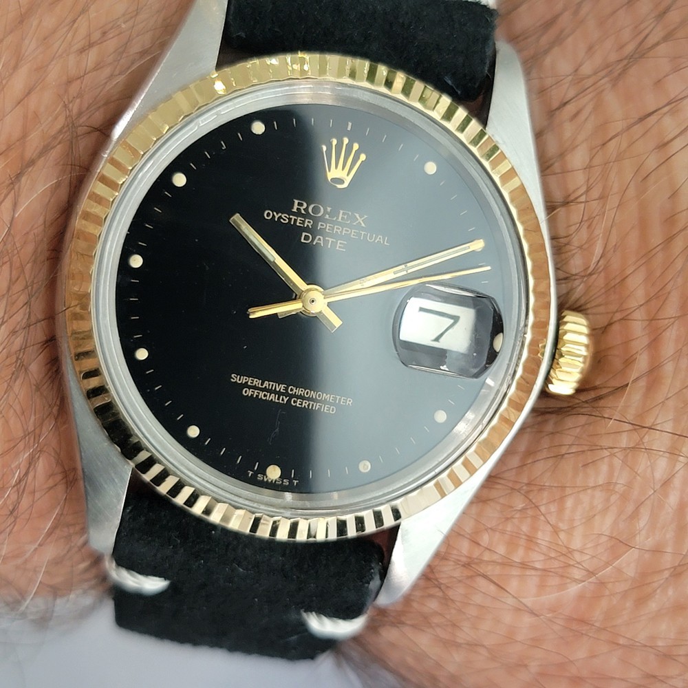 Rolex Oyster Perpetual Date 1500 35mm 14k Gold SS 1970s Mens Automatic RA624B