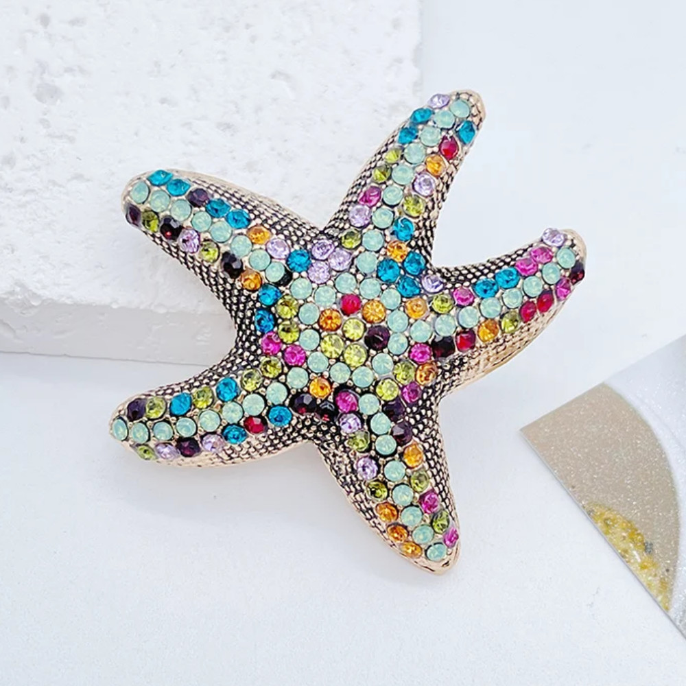 Colorful Starfish Rhinestone Brooch –Ocean Beach Winter Pin Coastal Jewelry Gift