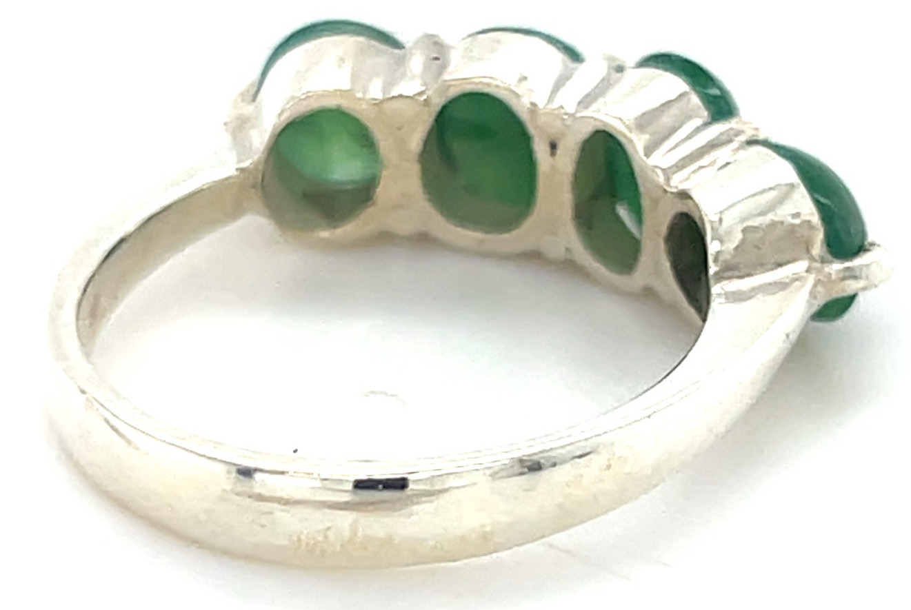 Type A Imperial Green Jadeite 4-Stone Ring 925 Silver Sz7.5