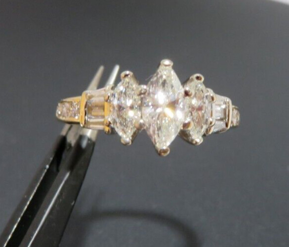 14K 2TONE MARQUISE DIAMOND ENGAGEMENT RING 1.00 tcw SZ 4.5 4.39 grams (G132902)