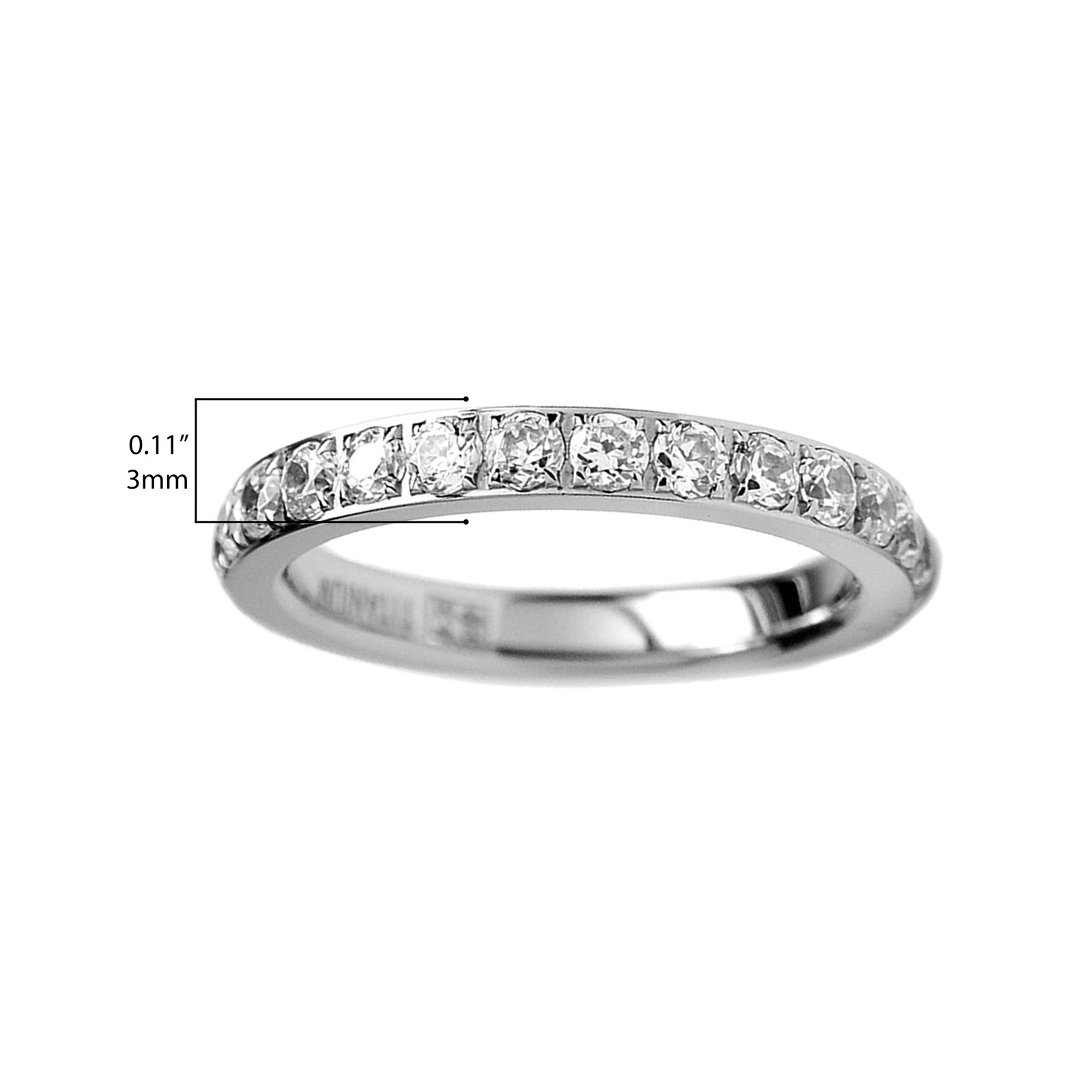 3MM Ladies Titanium Eternity Engagement Band, Wedding Ring with Pave Set CZ