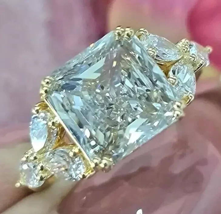 RARE 5.30 Ct Certified Asscher Cut Natural White Diamond Ring Yellow Gold Finish
