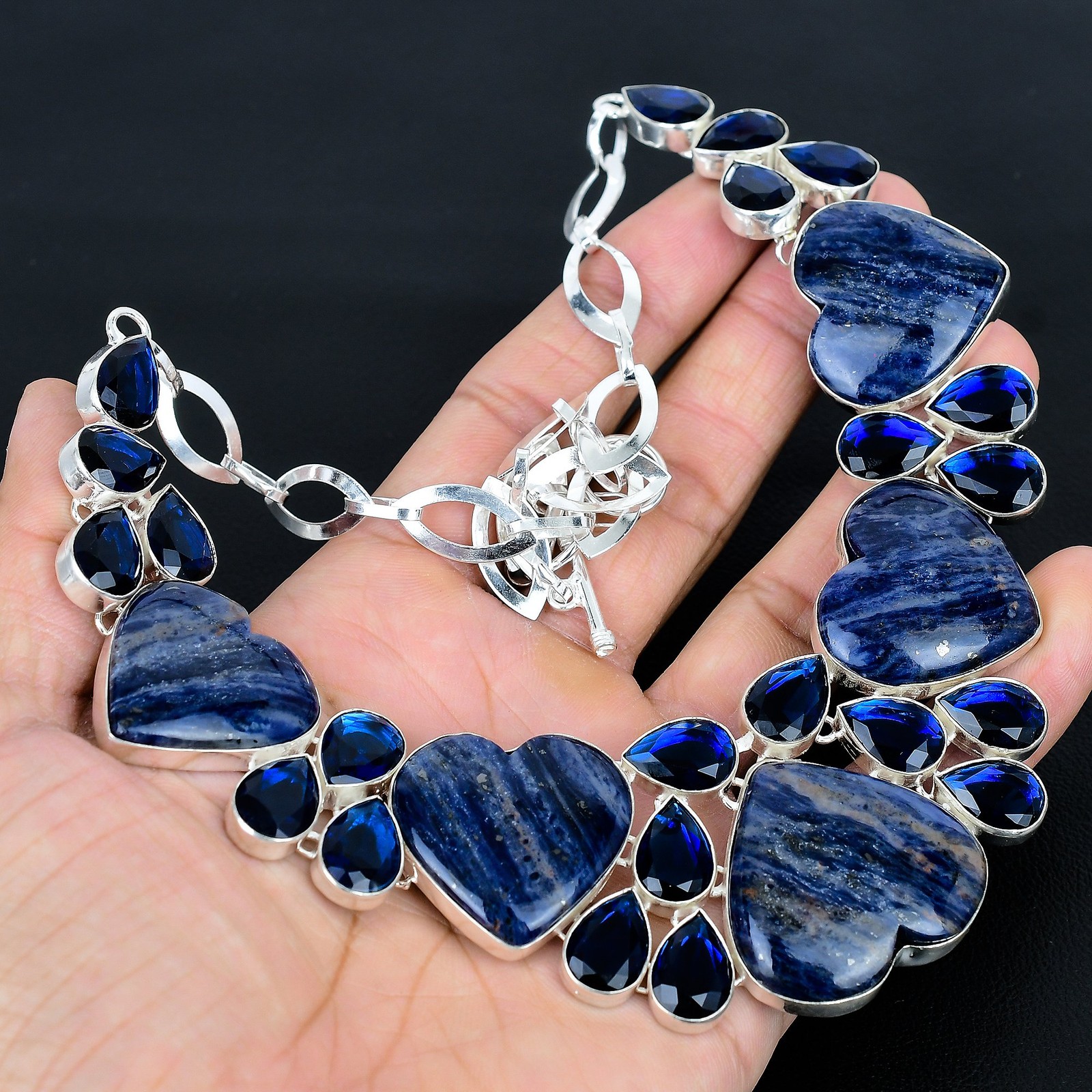 Sodalite Iolite 925 Sterling Silver Gemstone Ethnic Jewelry Necklace 18″ PT 4099