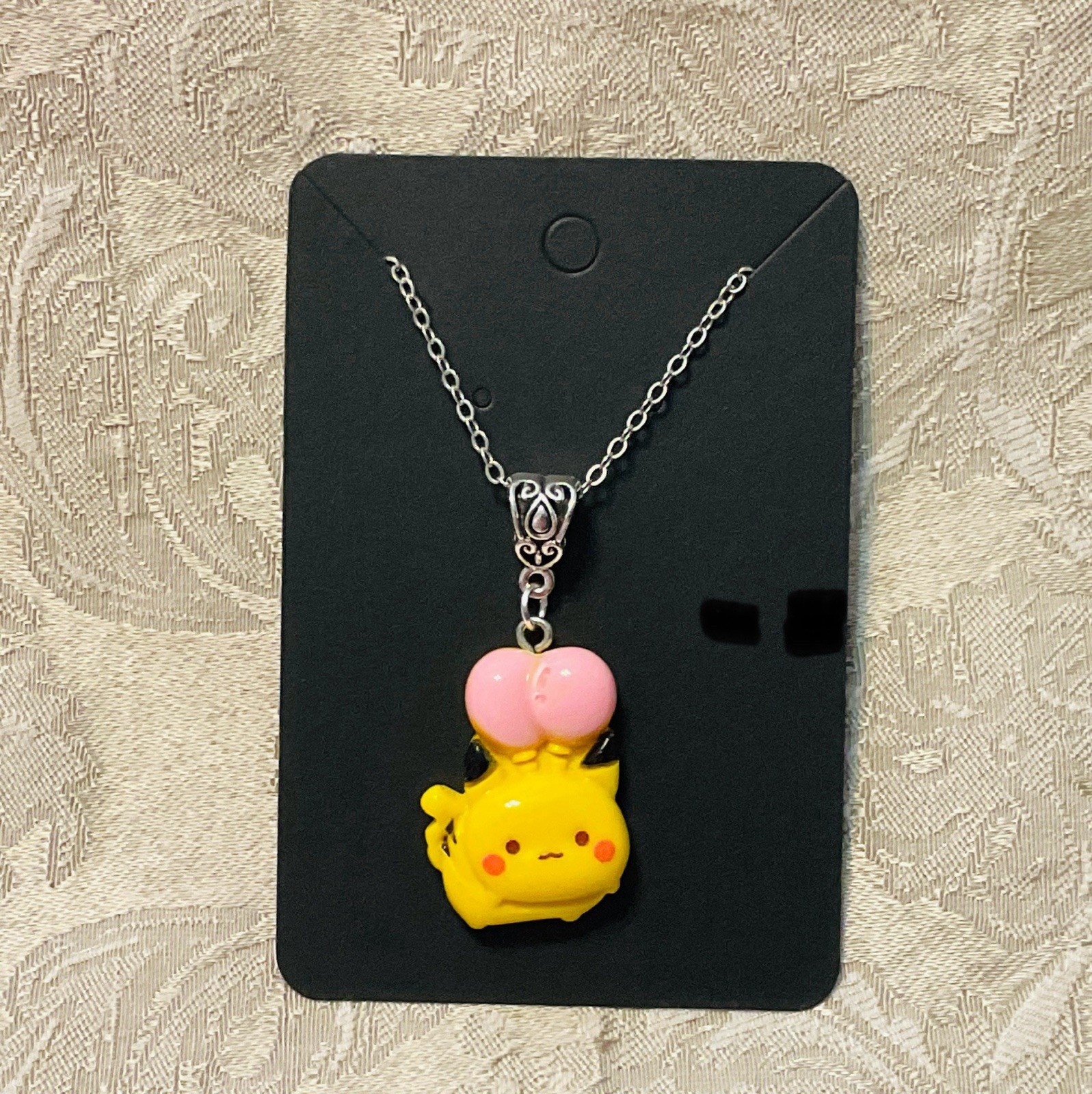 Japanese Anime Pokemon Pikachu Balloon Resin Video Game Adorable Silver Necklace
