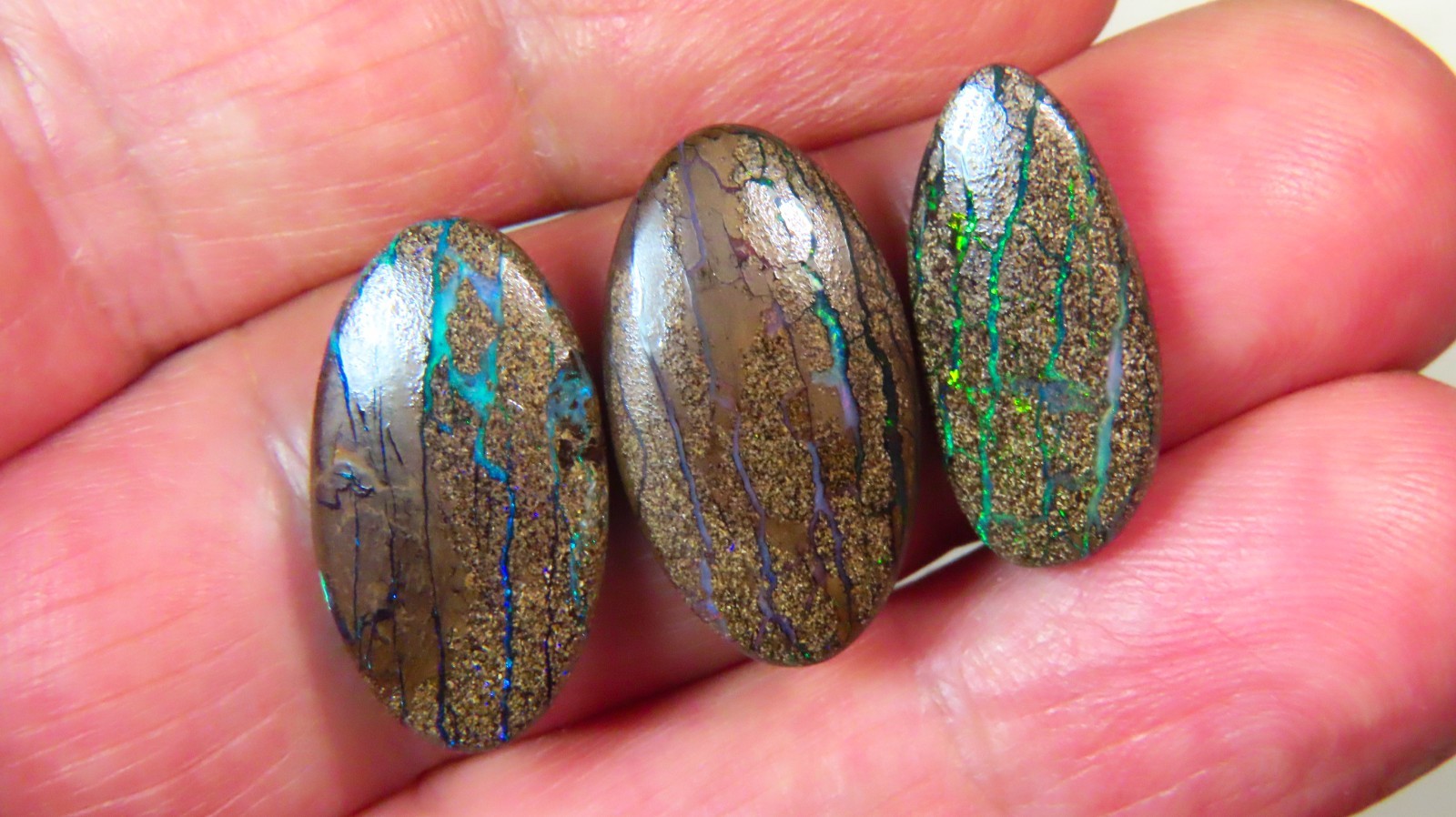 31.7c LUCKY AUSSIE 3x BOULDER OPAL GEMS POLISHED CABOCHON UNSET OCA19077