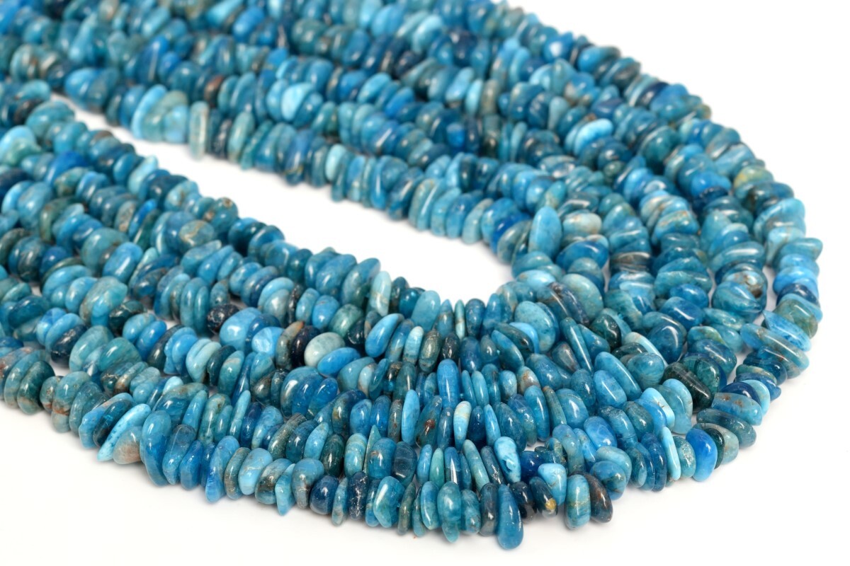 4-10MM Blue Apatite Pebble Chips Grade A Genuine Natural Loose Beads 15″