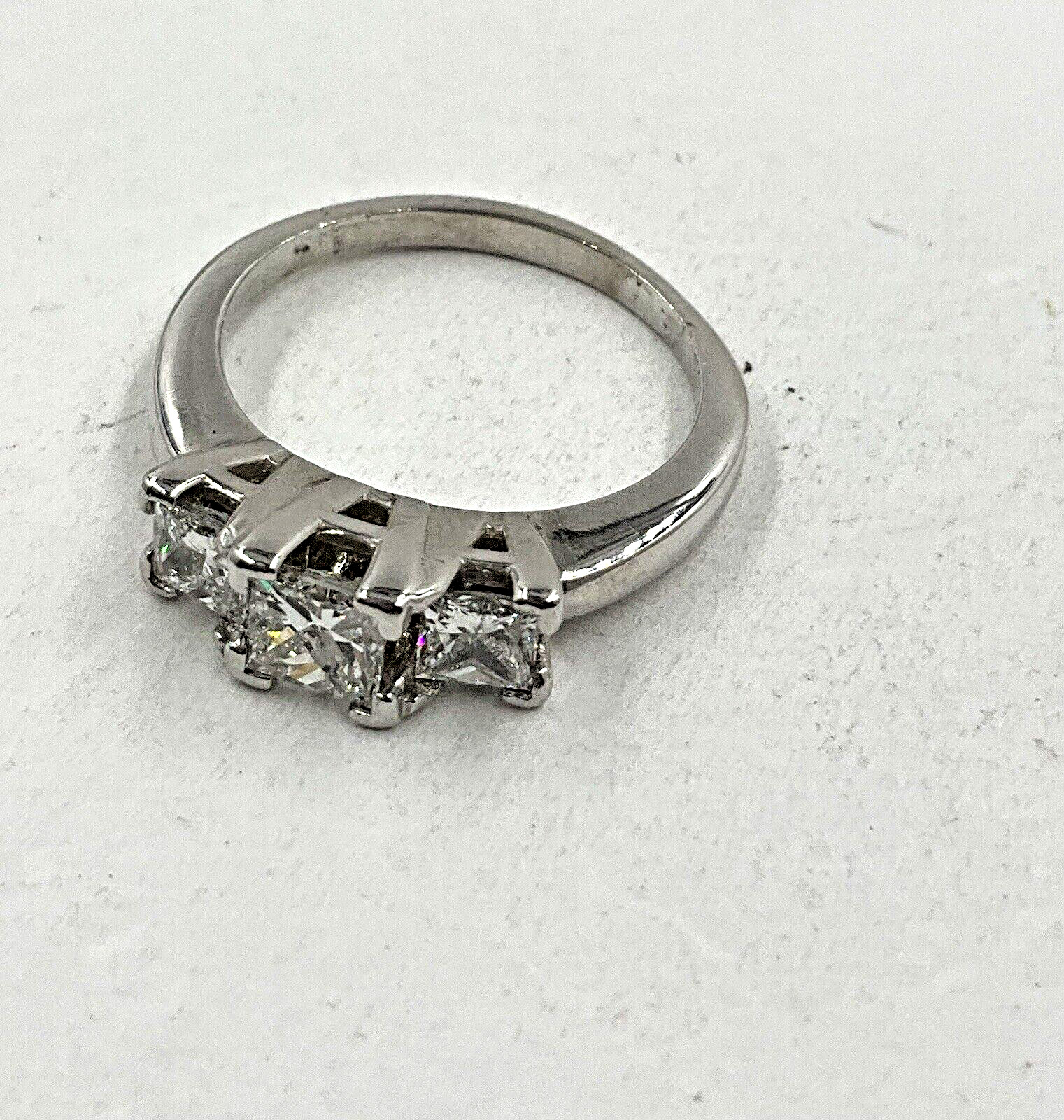 Platinum 1.00TCW Princess Cut 3 Stone Diamond Ring Size 5