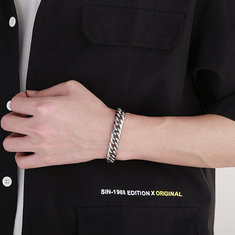11mm 8.26 Inch Silver Gold Stainless Steel Double Link Chain Bracelet Mens Gifts
