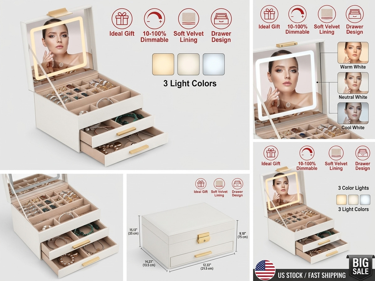 Laromni LED Mirror Jewelry Box