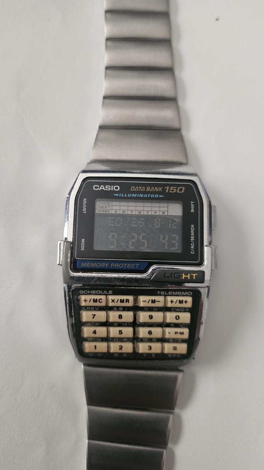 Casio Data Bank 150 1477 DBC-1500 Silver Tone Digital Watch