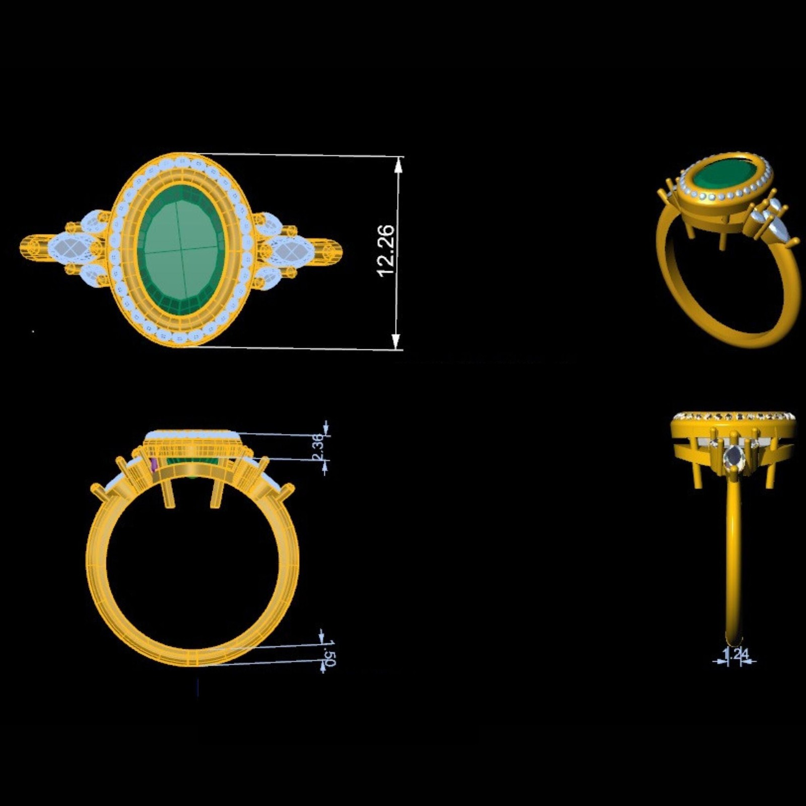 0.00 Natural Emerald Oval Halo Diamond Band Ring 14K Solid Gold Cluster Bezel