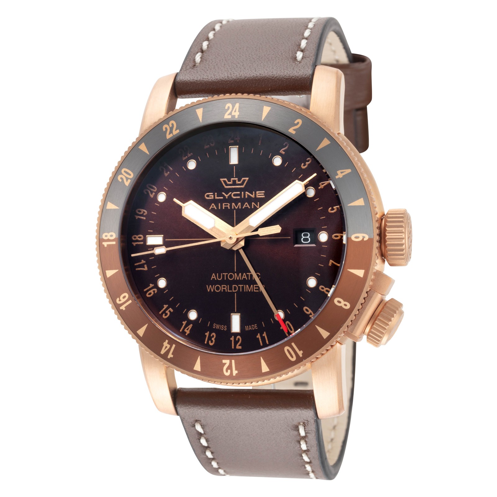 Glycine Men’s Airman Contemporary Bronze GMT 44mm Automatic Watch GL0549