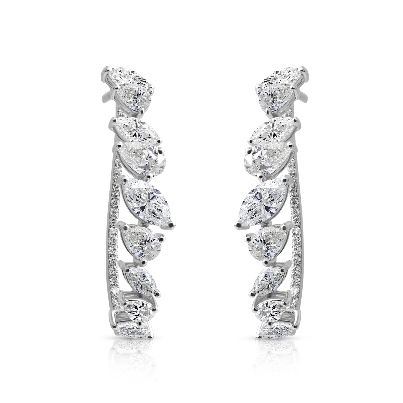 14k White Gold 4.82 Ct Lab Grown CVD Pear Marquise Diamond Hoop Earrings