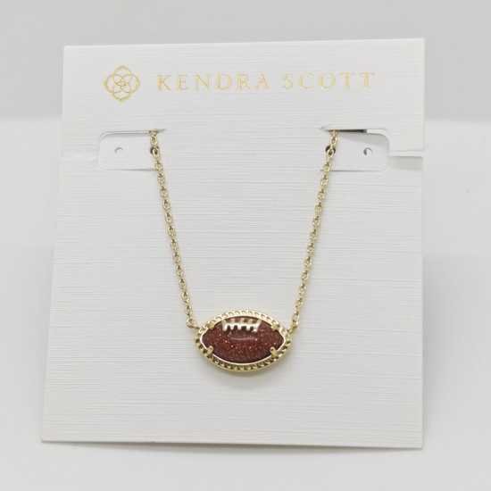 New Kendra Scott Football Gold Plated Short Pendant Necklace in Orange Goldstone