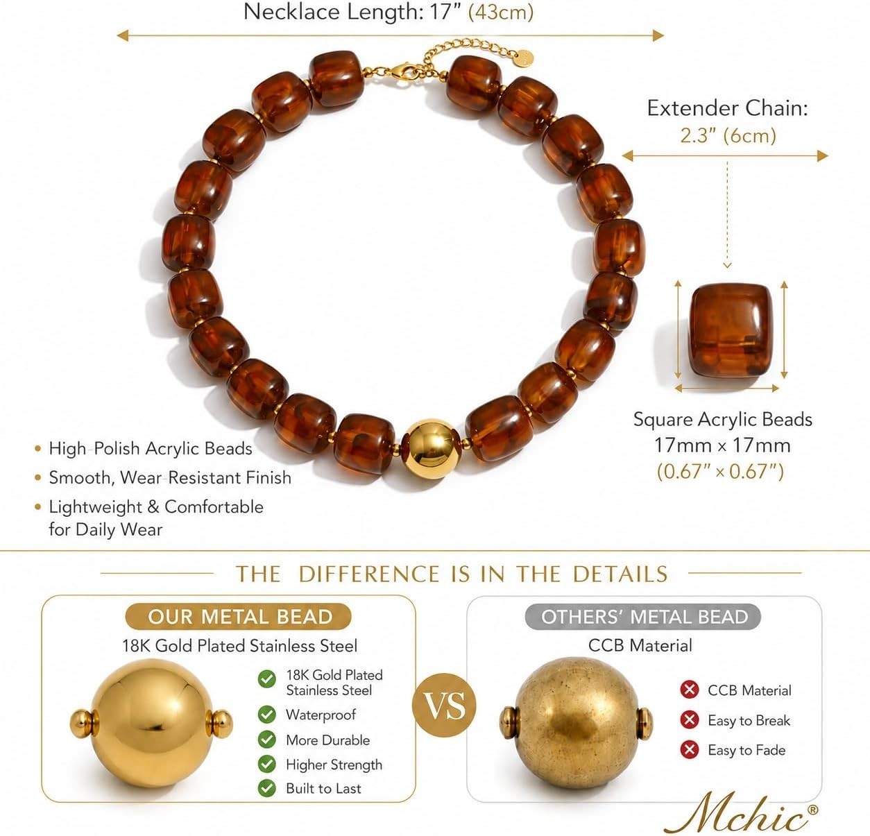Vintage-Inspired Chunky Beaded Choker with Adjustable Length & Gold Accents
