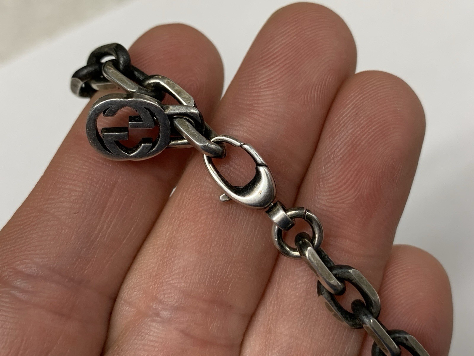 Gucci Sterling Silver 925 GG Interlocking G Link Chain Necklace (23″)