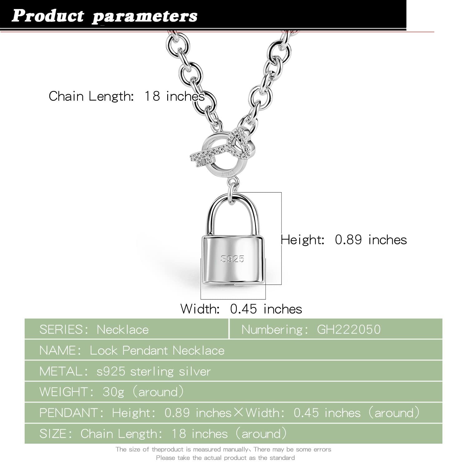 Women 925 Sterling Silver Key Lock Pendant Necklace Fashion Solid Silver Rolo…