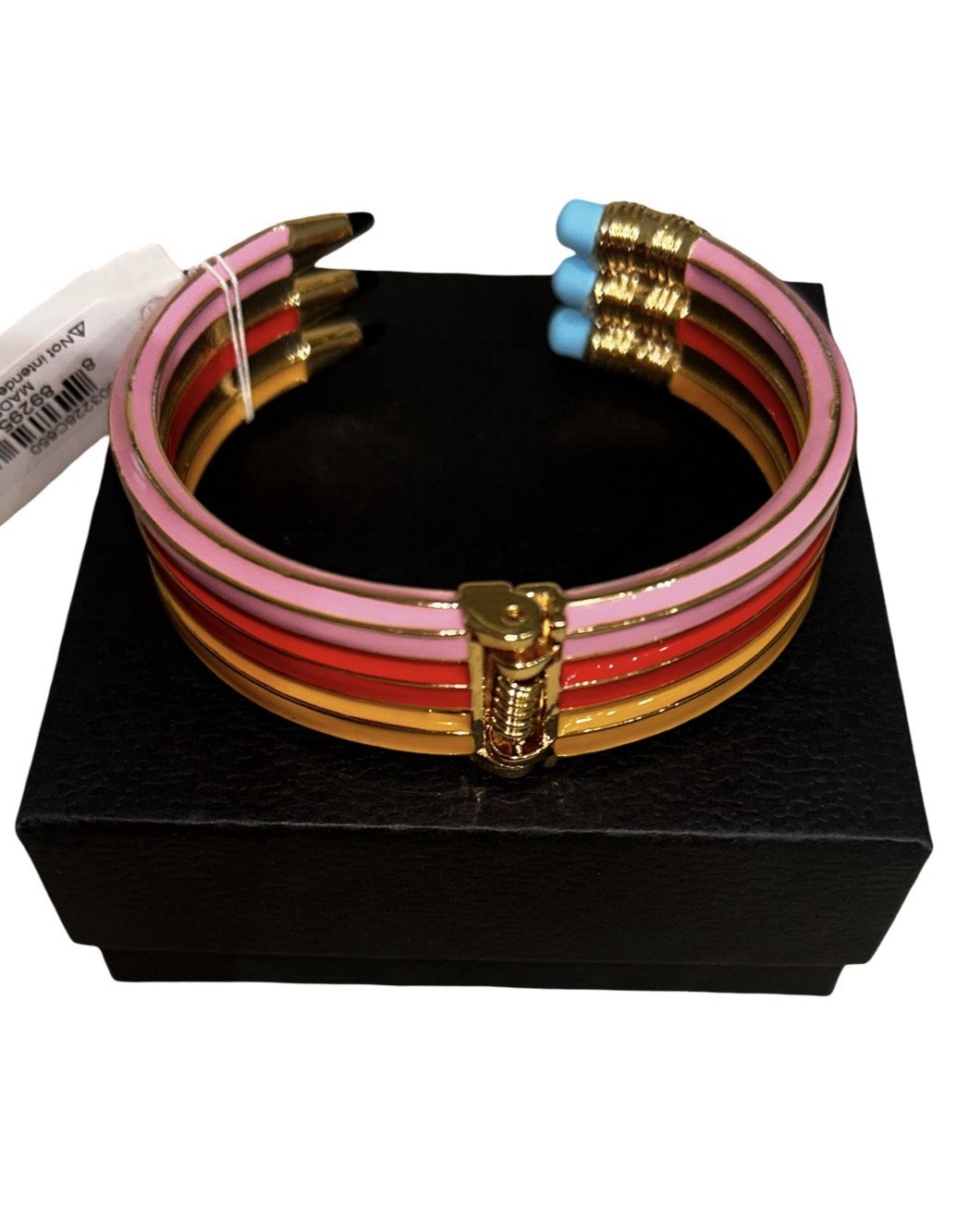 NWT BETSEY JOHNSON Triple Pencil Hinge Bangle Bracelet Pink red yellow $128