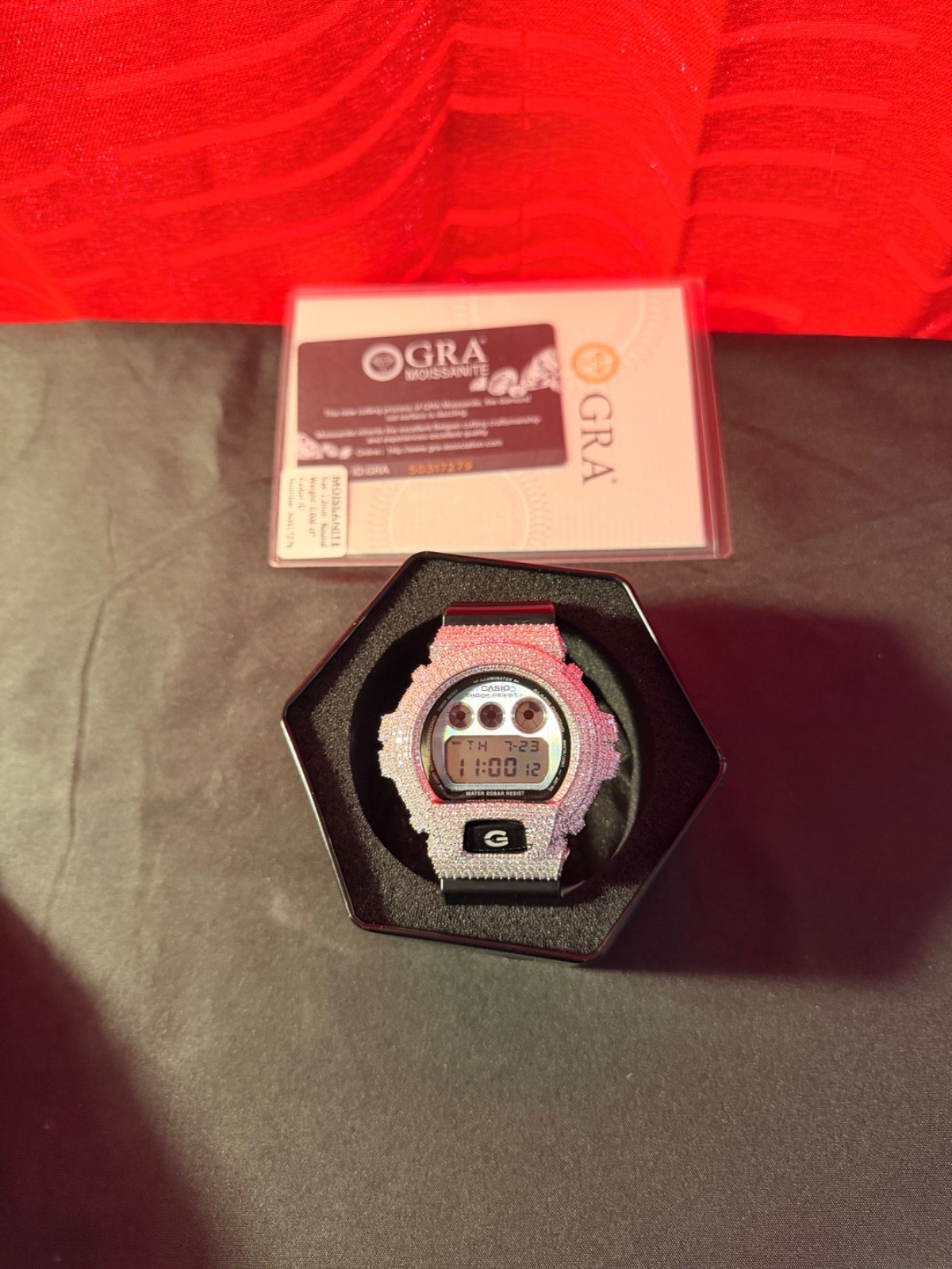 G Shock DW 6900 watch with Moissanite Bezel