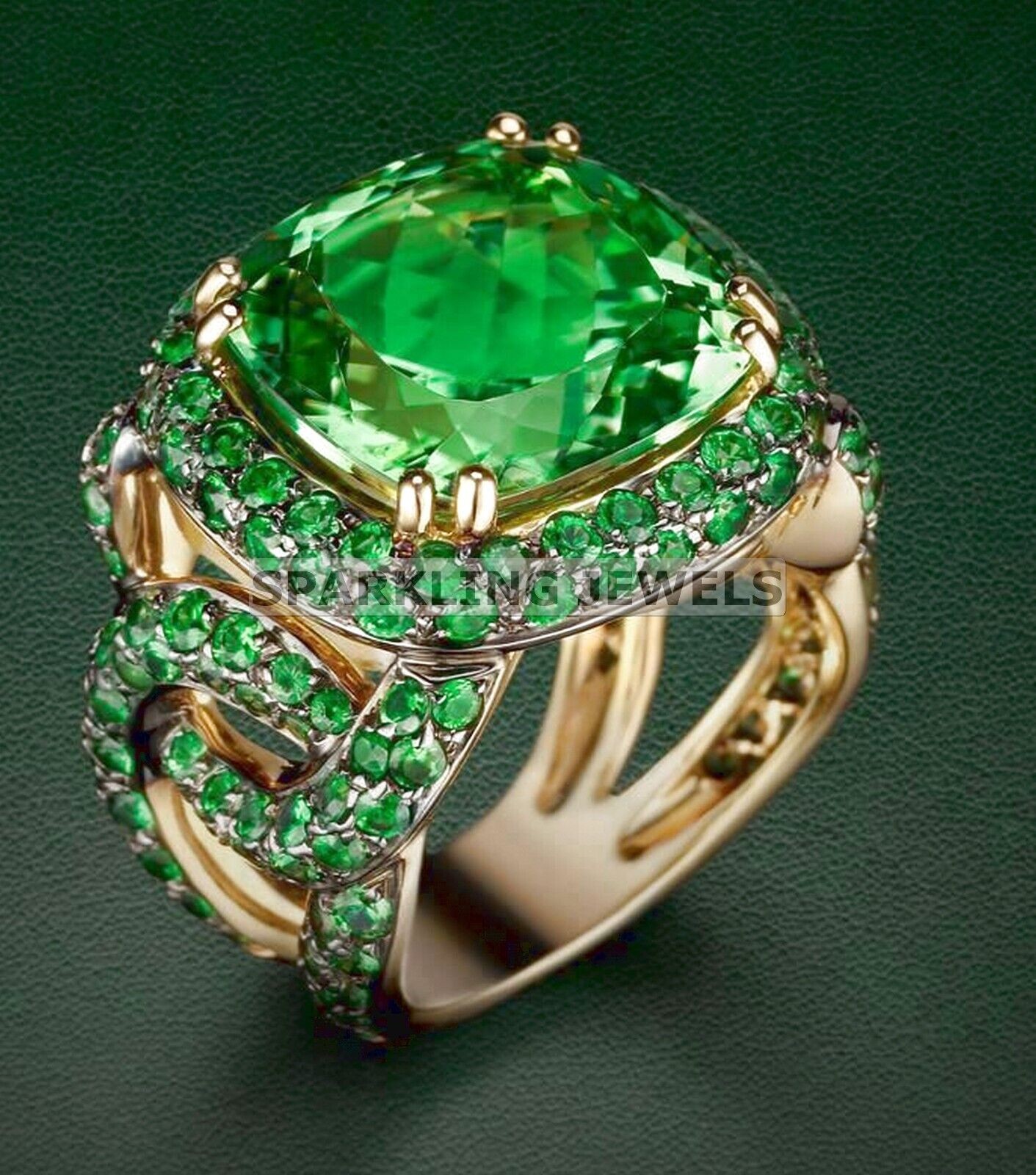 Lustrous Emerald Cushion Cut With 14k Solid Pure Gold Ring For Men #493