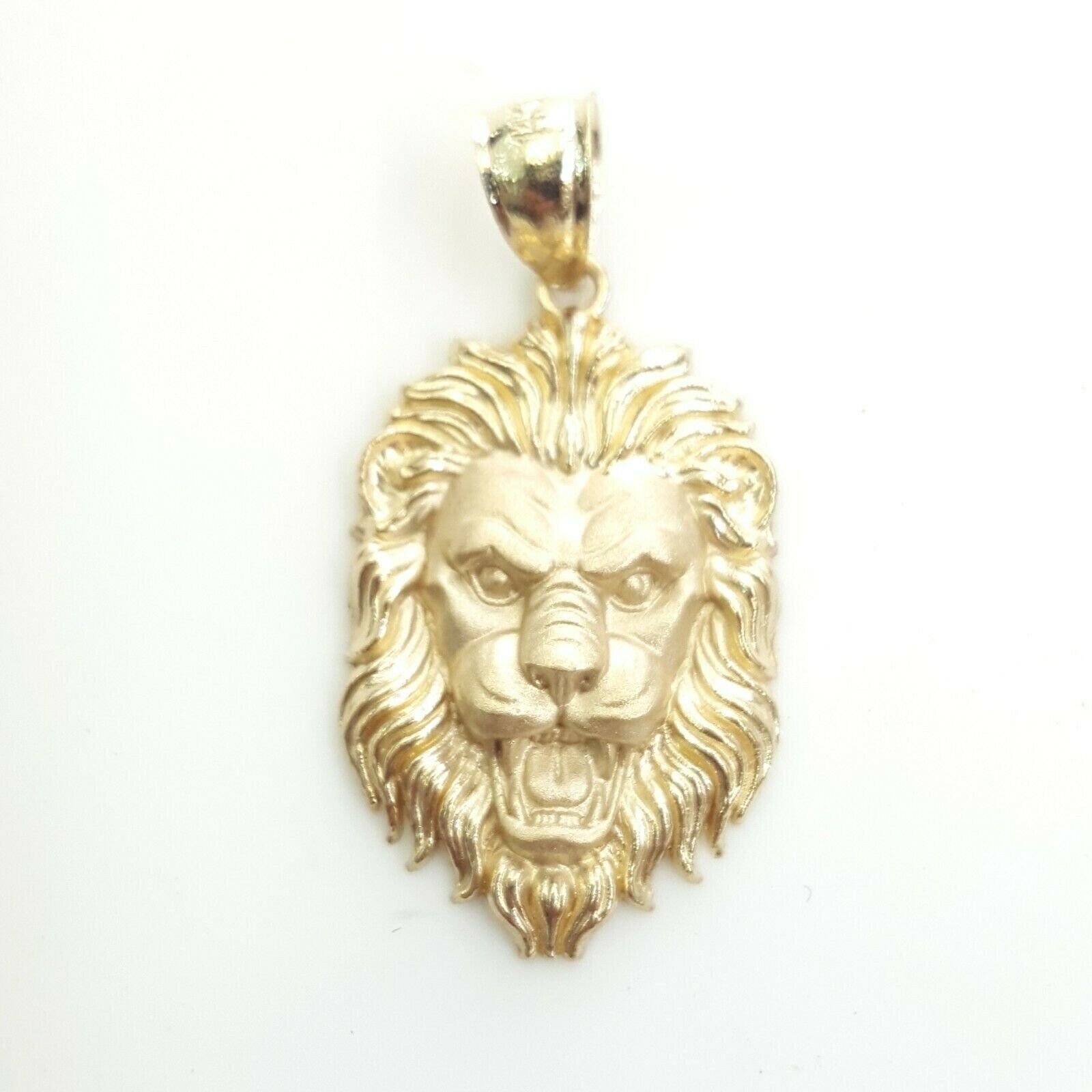 14k yellow solid Gold lion Leo head face Pendant charm fine gift jewelry 2.9g