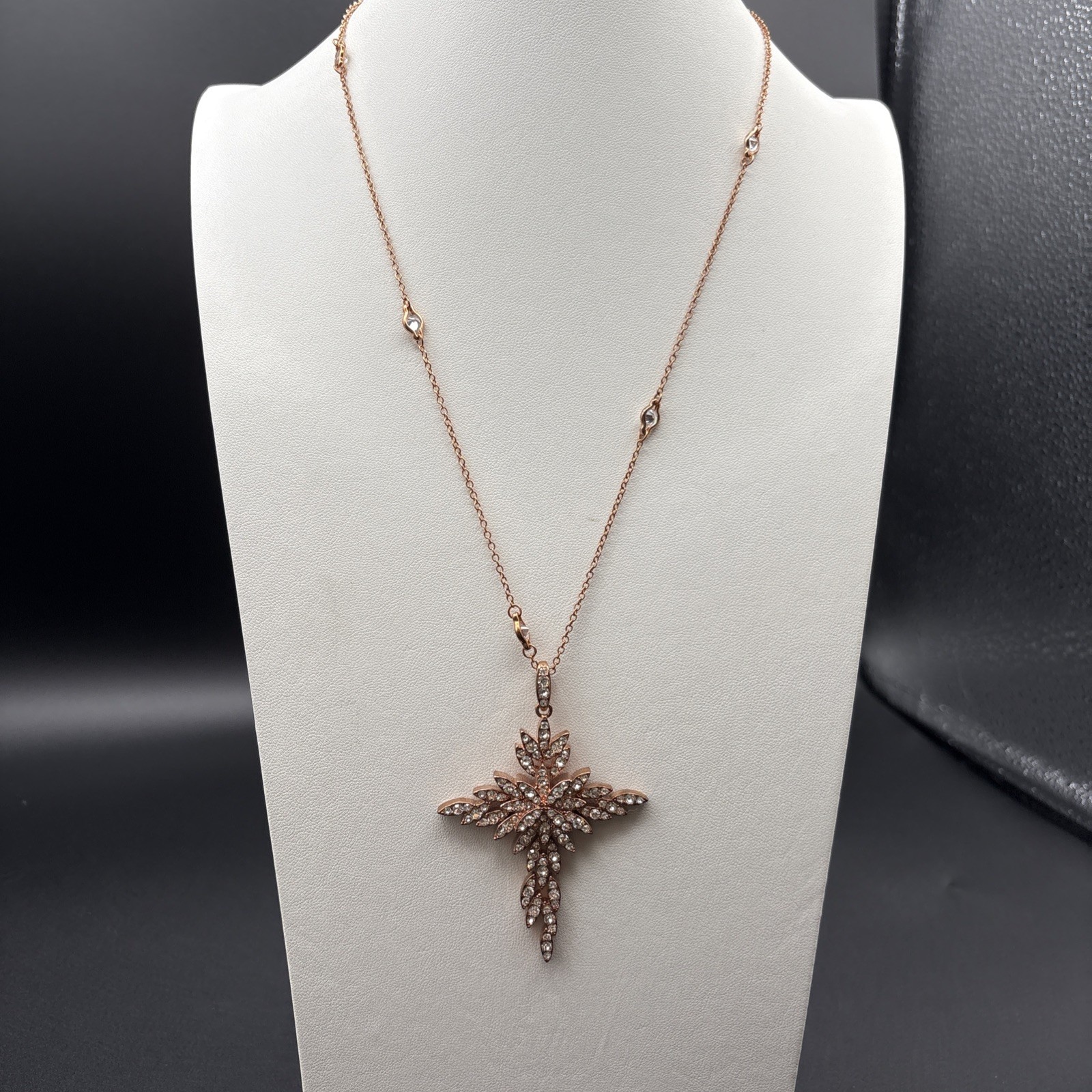 Real Collectibles by Adrienne-Stunning Cross Necklace 24”+3″ Rose Gold tone