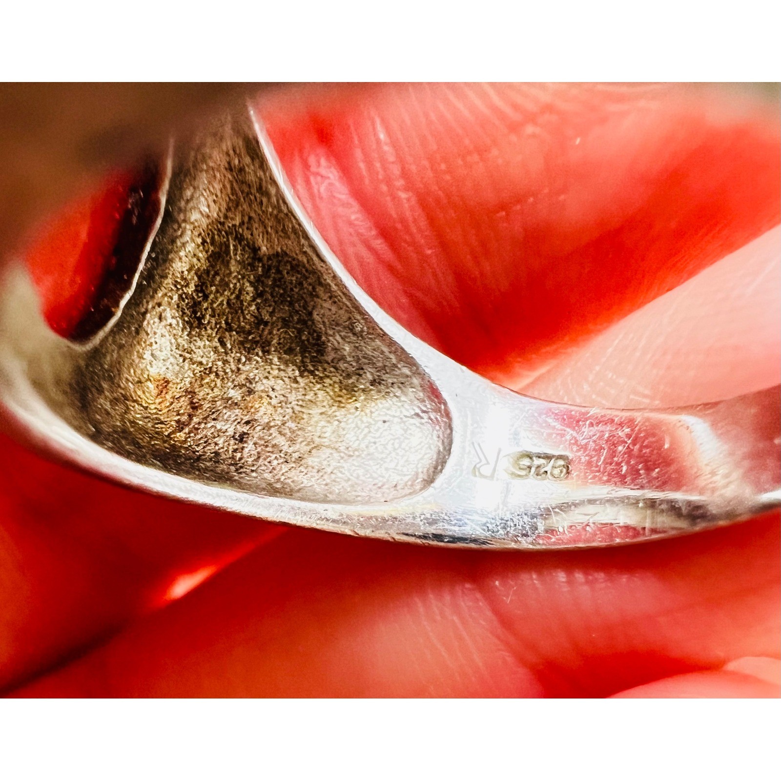 Sterling Silver Coral Colored Cabochon Crystal Halo Statement Ring Size 8