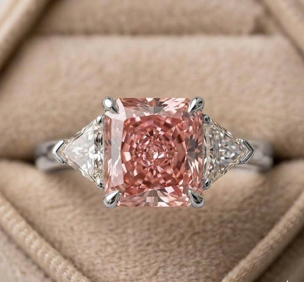4.80 Ct Princess Cut Fancy Vivid Pink 18k White Gold IGI Lab Grown Diamond Ring