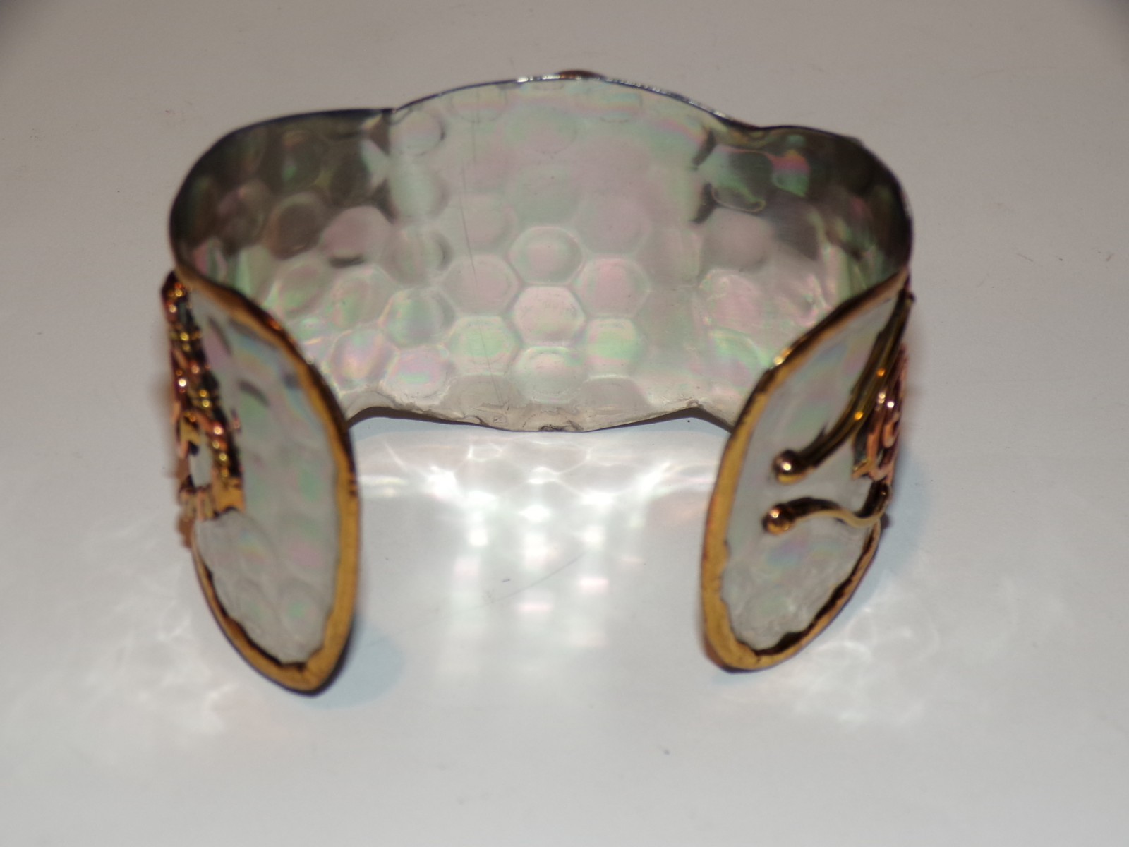 Bracelet Jewelry Unakite Mixed Metal Cuff Ladies Vintage [291]