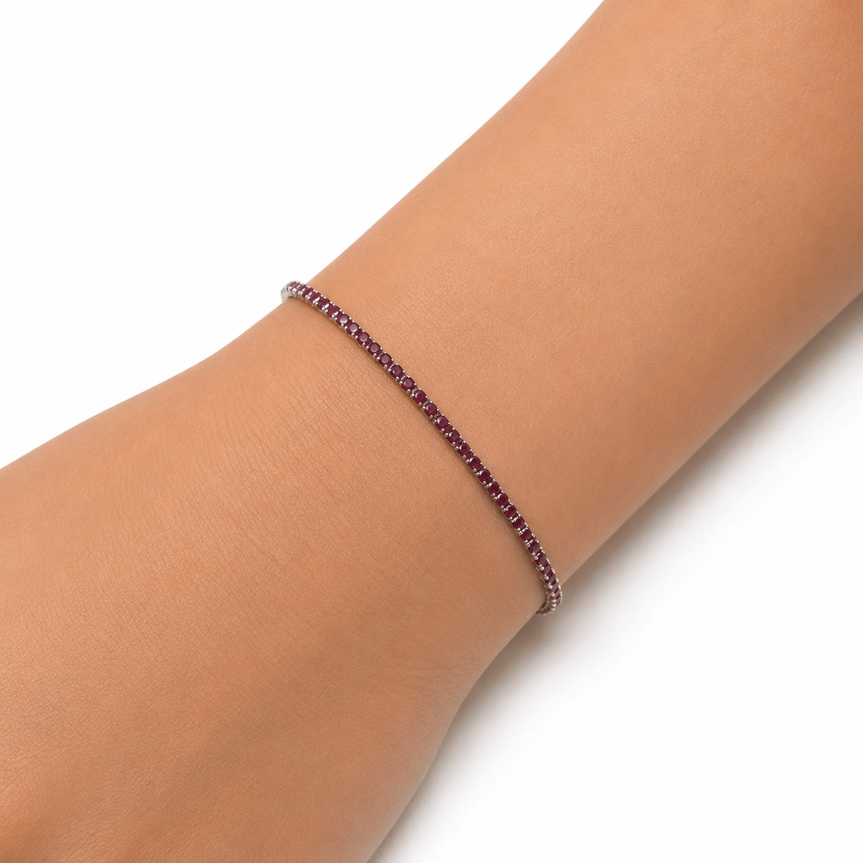 Pink Sapphire Bracelet 9.0 In. 925 Sterling Silver White Gold Plated Handmade