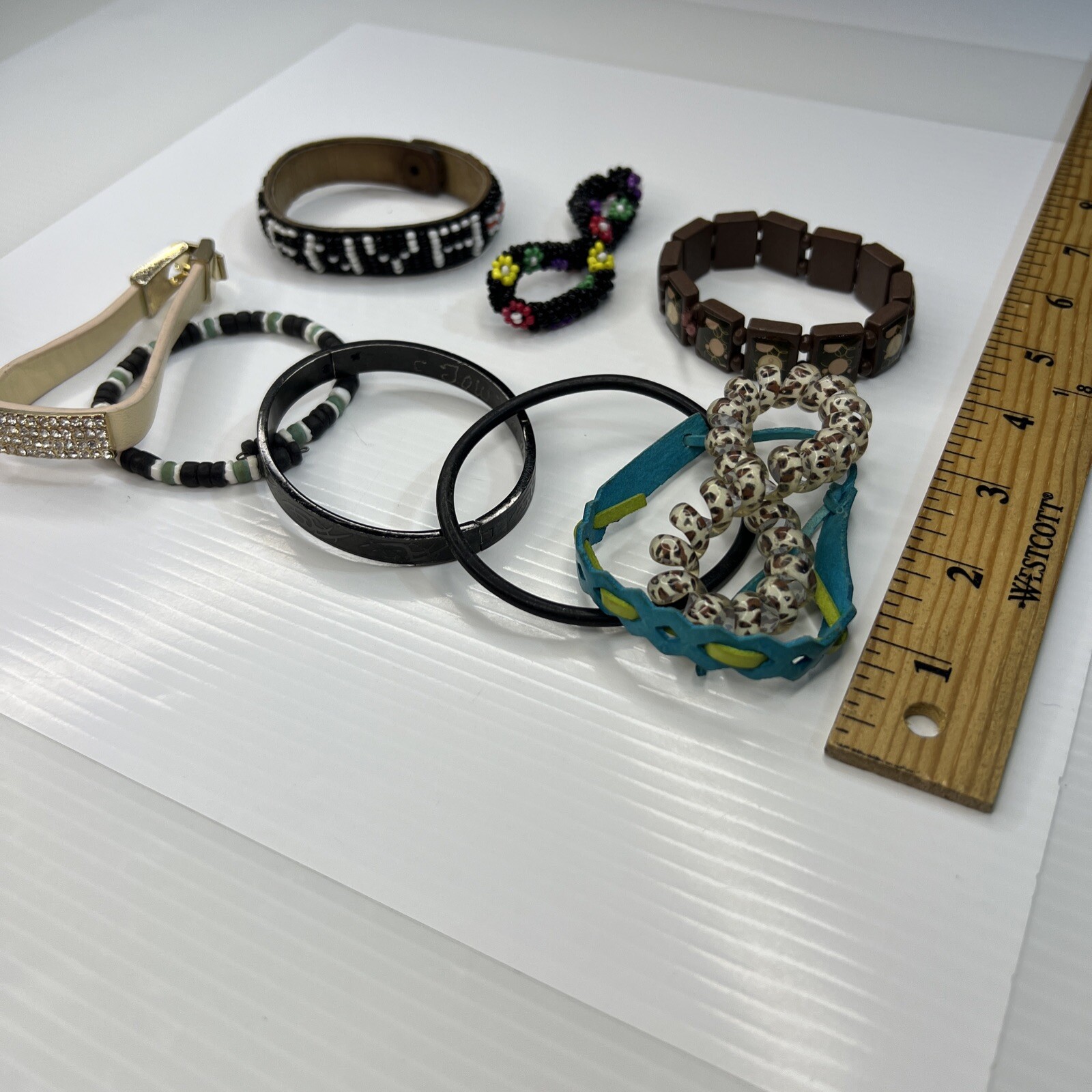Lot Black Kenya Glass Beaded Leather Boho Hippie Wood Retro Bracelets