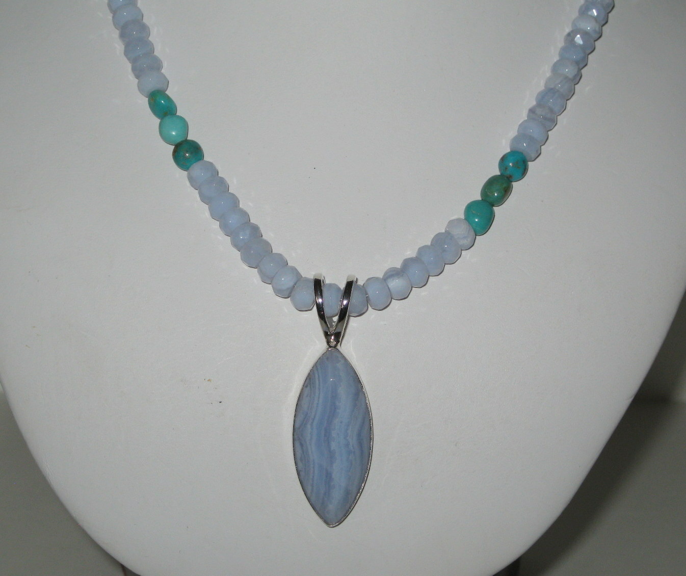 New Jay King Blue Lace Agate Pendant on 18″ Beaded Necklace $189