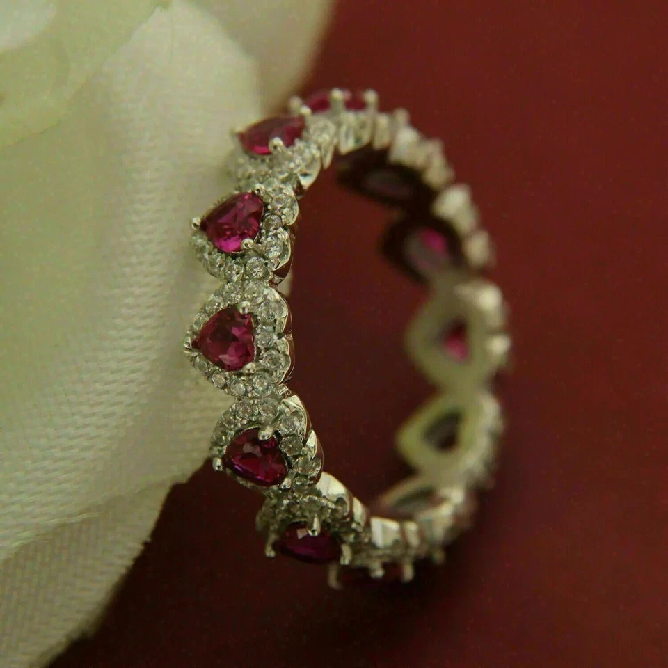 2.12 Ct Heart Cut Natural Pink Ruby & Diamond Wedding Ring 14K White Gold