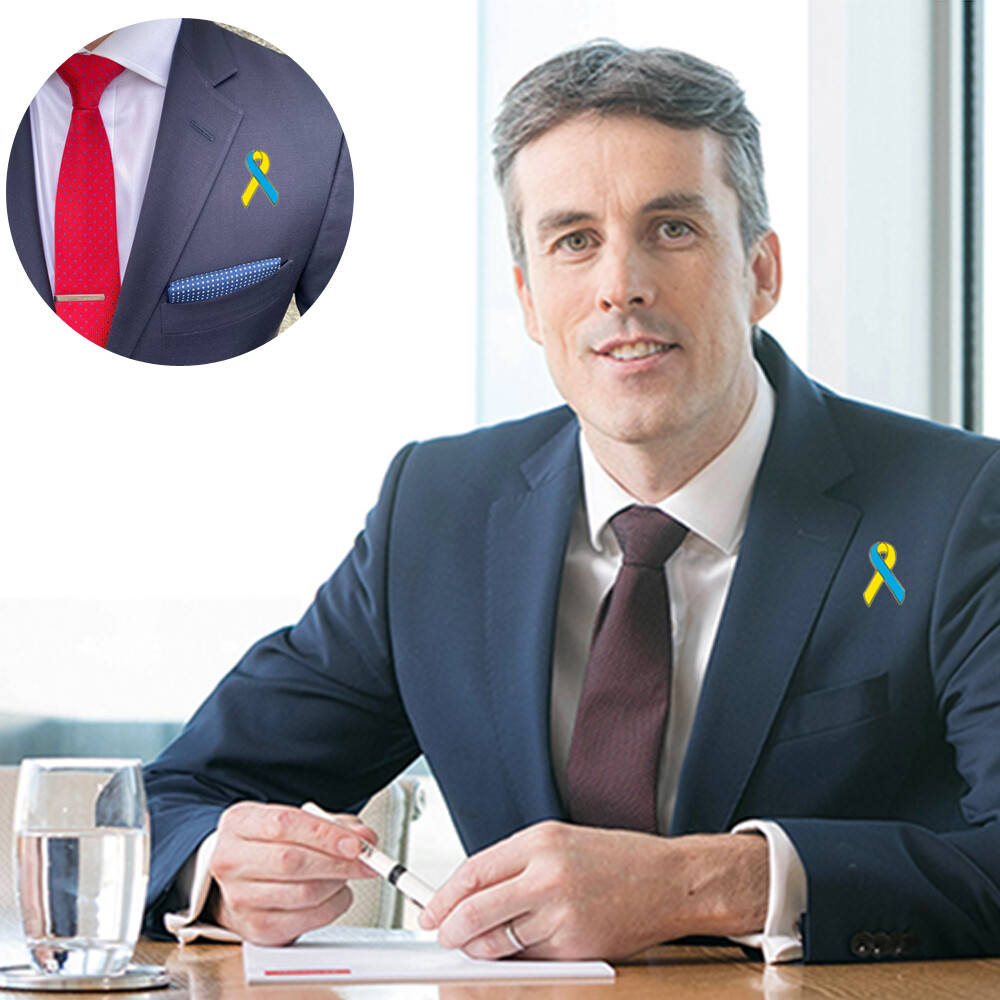 Ukraine Awareness Ribbon Pin – Blue & Yellow Ukrainian Flag Crossed Badge Pin
