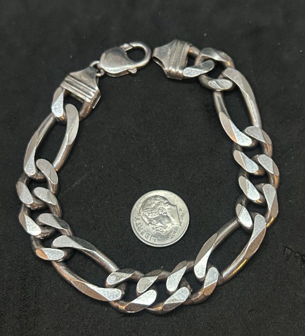 925 Sterling 12.2mm Figaro Bracelet 8.5in – 55.18g