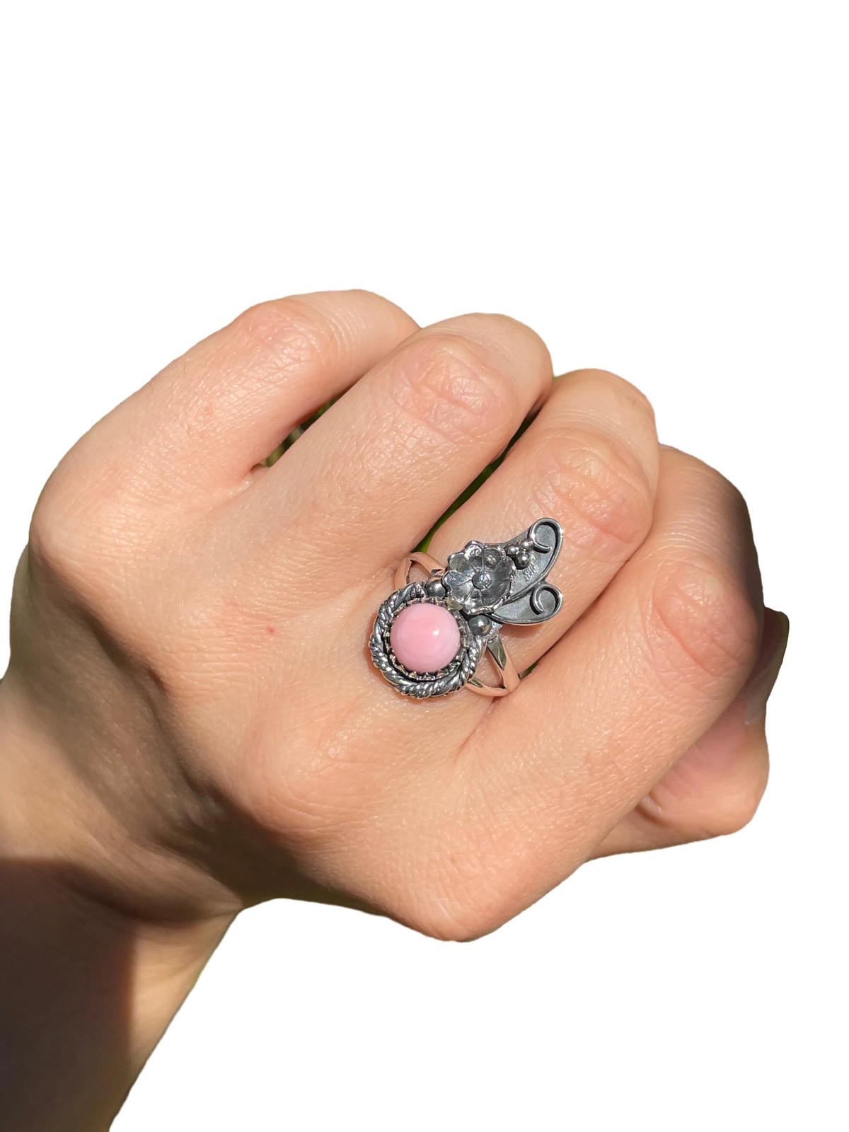 Pink Conch Leaf Ring | 925 Sterling Silver | Size 7.5 B291