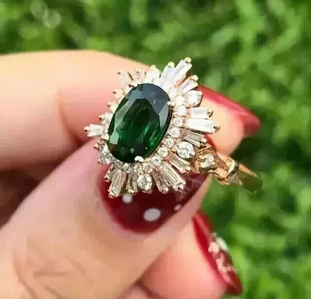 Lab Created Emerald Women’s Engagement Ring 2Ct Oval Cut 14K Yellow Gold Plated