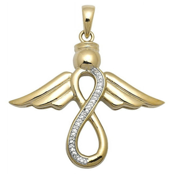 14K Two Tone Gold Plated Lab Created Diamond Infinity Shaped Angel Pendant Charm